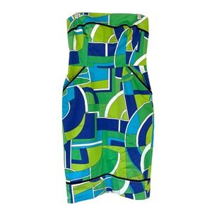 Maggy London NWT $118 Geometric Print Strapless Sheath Dress Women Size 6